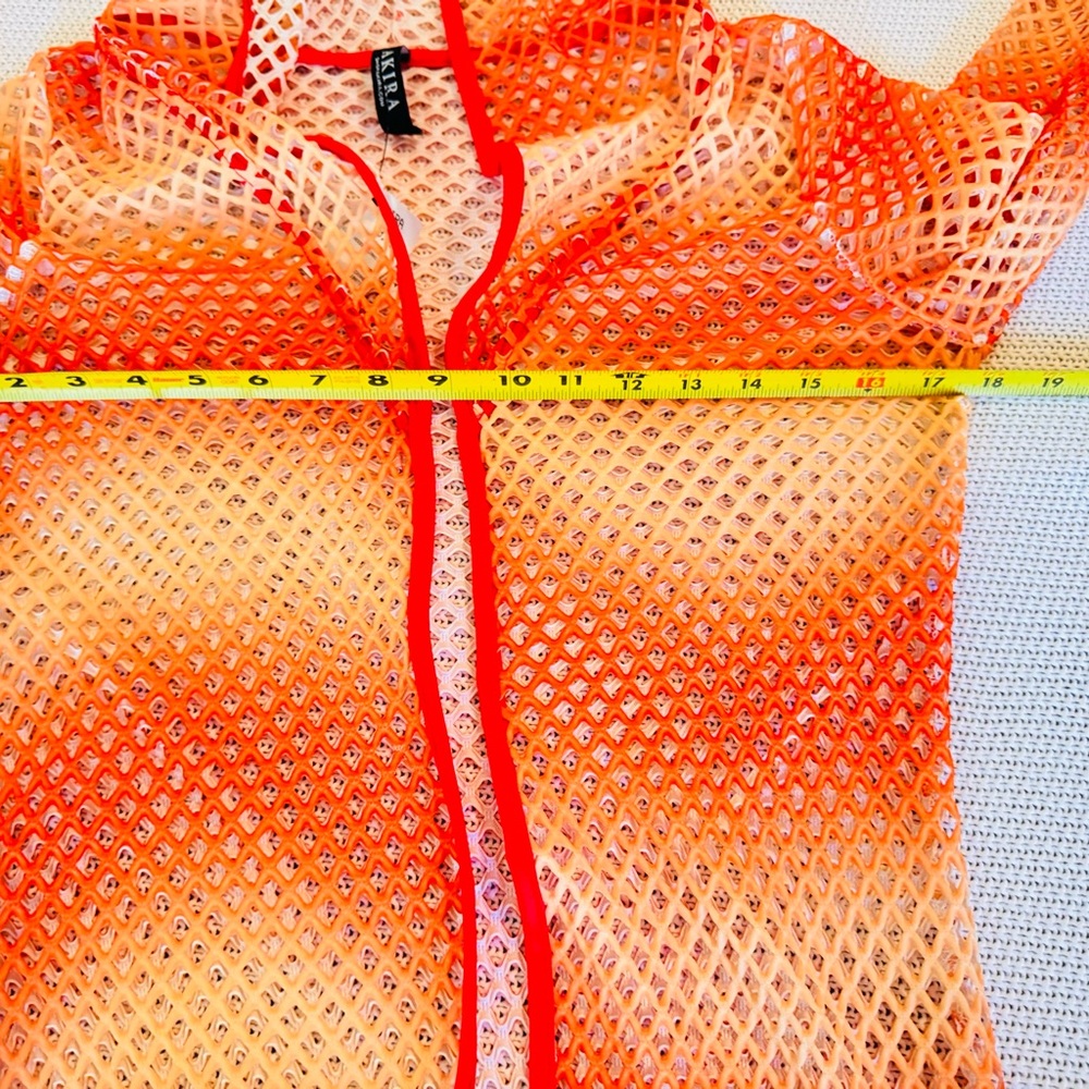 AKIRA Orange & Yellow Open Mesh Swim Coverup Long Maxi Dress w Hood Hooded Robe - Picture 13 of 16